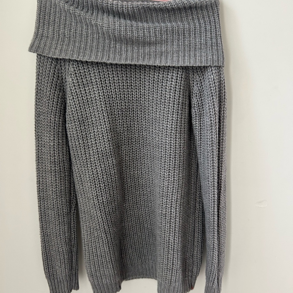 Gray Off-Shoulder Knit Sweater